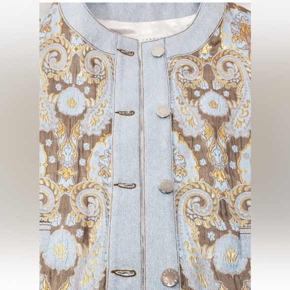 Elegant Women's Blue and Gold Bomber Jacket - Picture 2 of 16